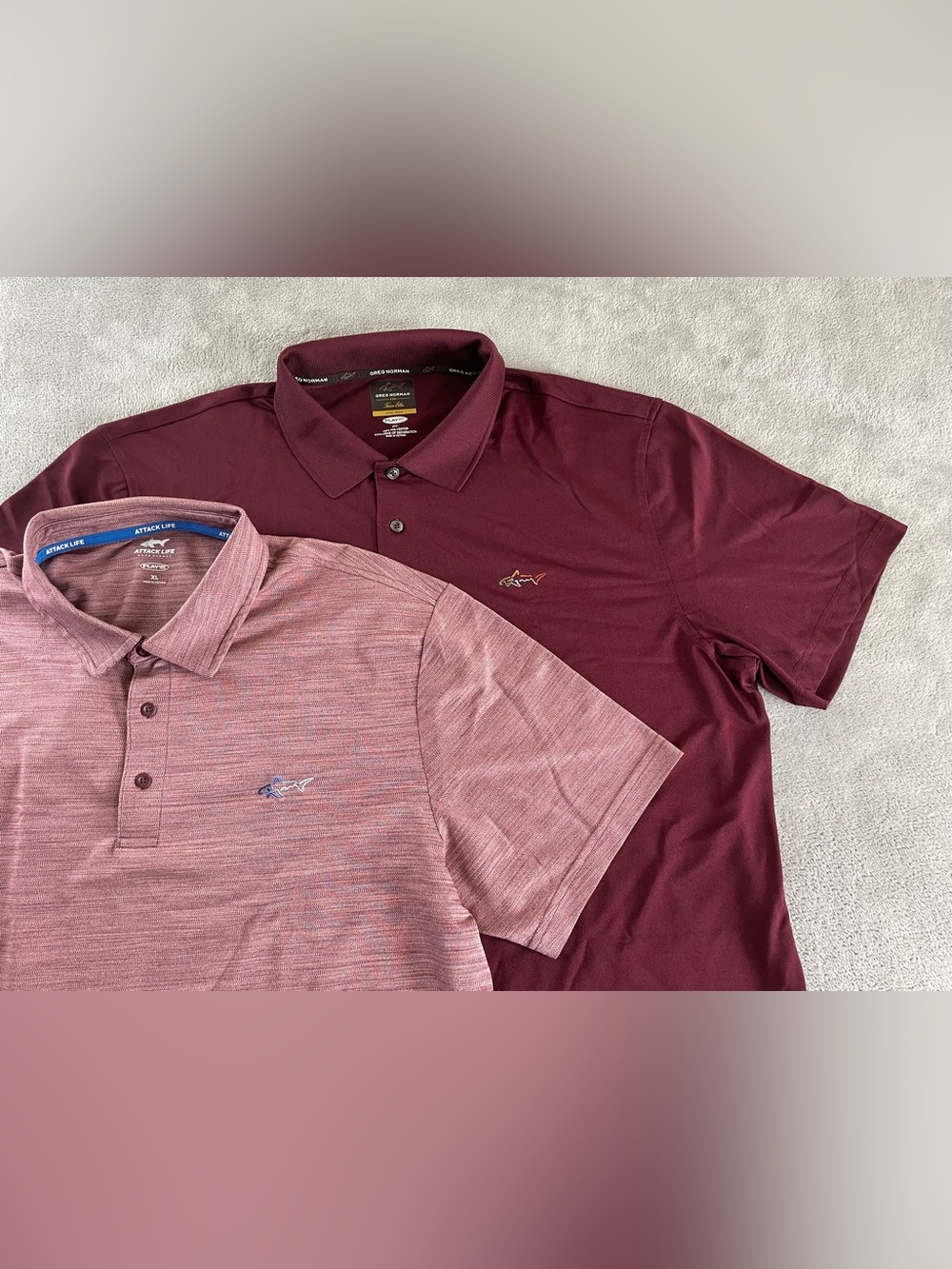 Greg Norman Polo Shirt Lot Of 2 Mens XL PlayDry Golf Performance Shark Logo